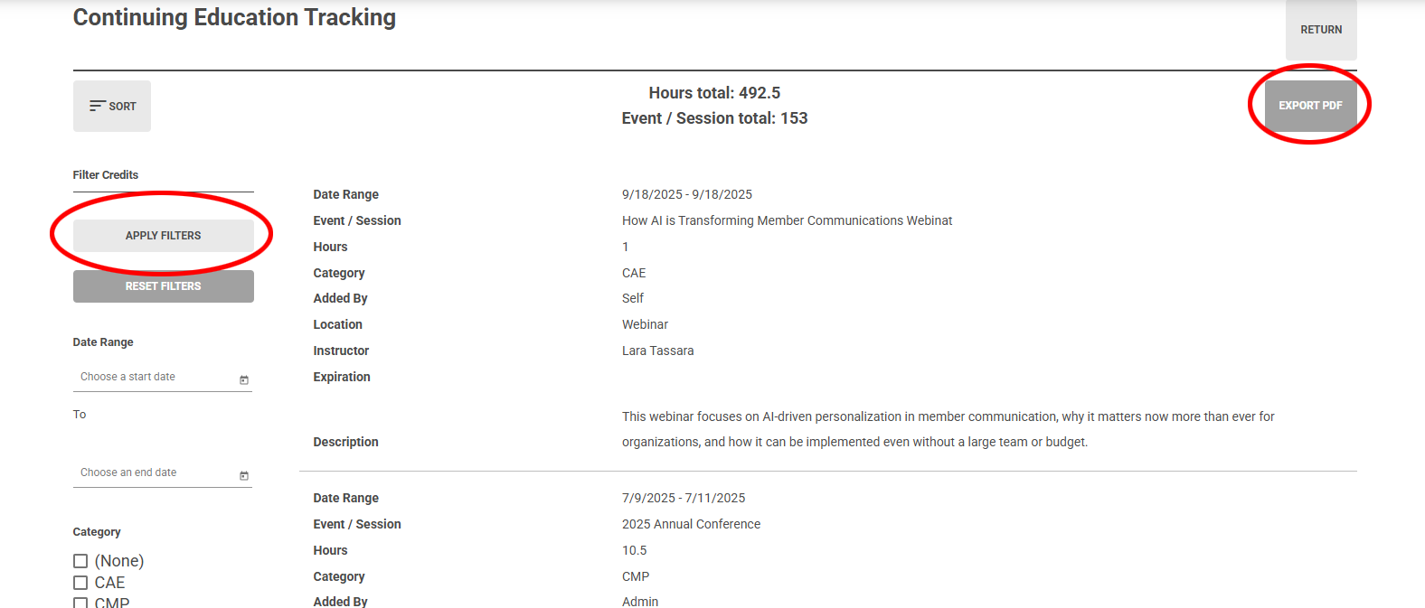 Credit Export function